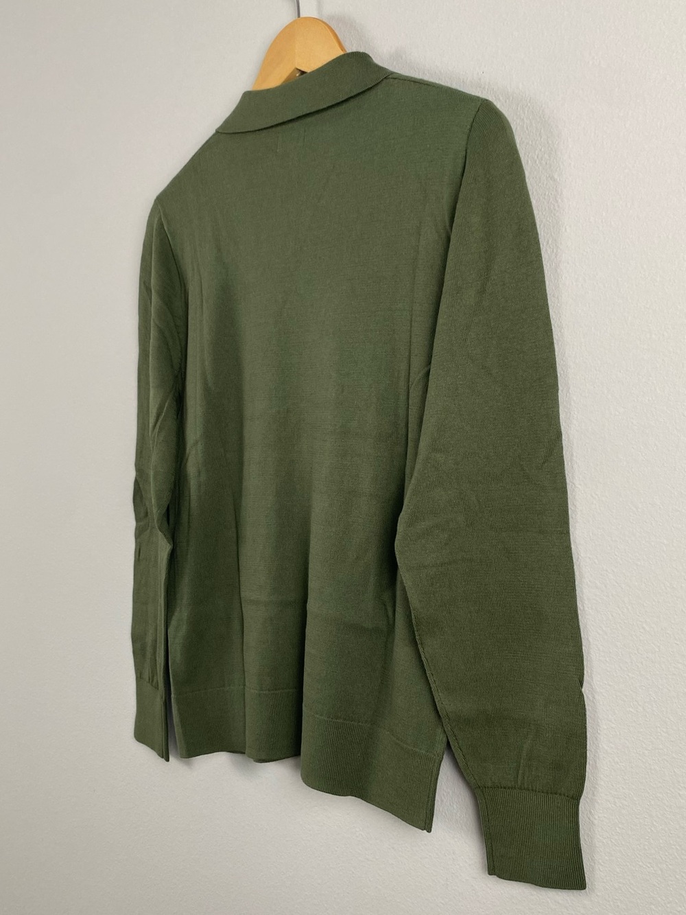 J. Crew Factory Cotton Long Sleeve Open Collar Sweater Polo | Distressed Fatigue - Picture 8 of 16